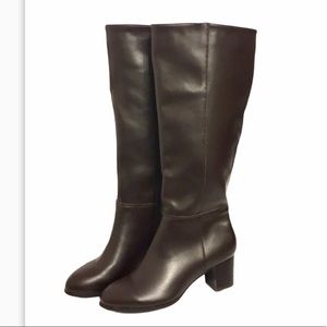 NWT Wide Calf Genuine Leather Boots. Dark Brown 8M